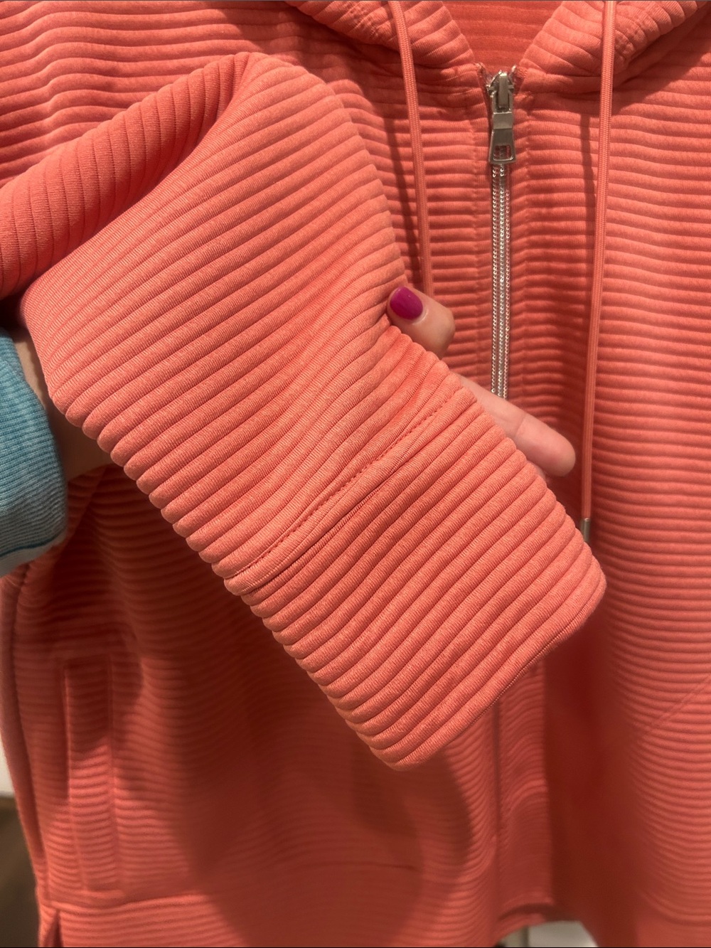 DKNY Woman’s Ribbed Full Zip Hoodie Jacket in Coral Best for a size medium/large - Picture 3 of 10